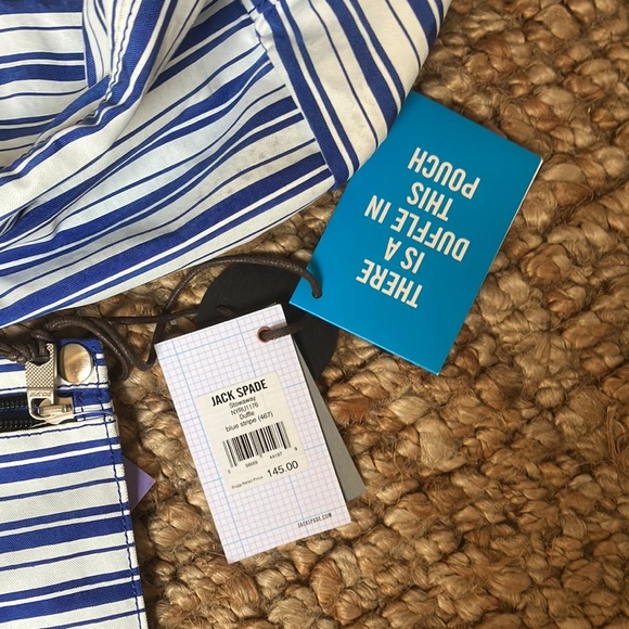 Jack Spade Duffle bag Blue  white stripe Nylon Boat sail travel  - NWT - Picture 3 of 11